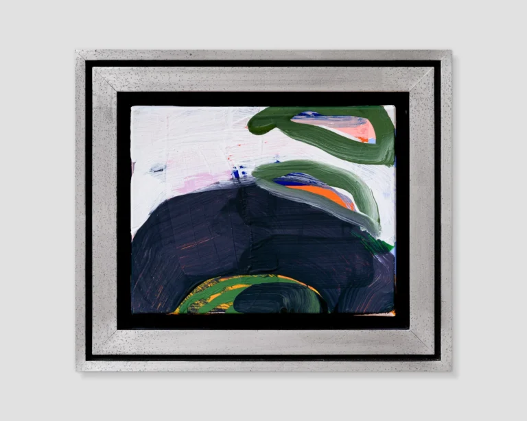 Haies, arcs, noir, blanc, vert. Œuvre originale créée en 2023 par Elodie Lemaître. Huile sur toile, 29 x 34 cm