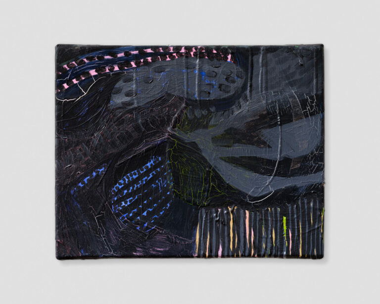 Ciel gris, noir, rose. Œuvre originale créée en 2023 par Elodie Lemaître. Huile sur toile, 24 x 19 cm